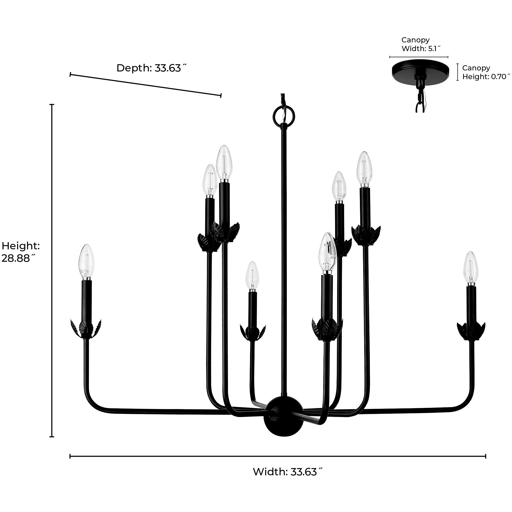 Freesia 8 Light 36 inch Matte Black Chandelier Ceiling Light